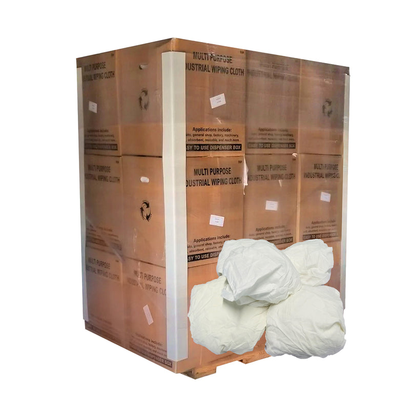 White Cotton Recycled Sheeting Rags Wiping Rags - 600 lbs. Boxes Pallet - Multipurpose Cleaning