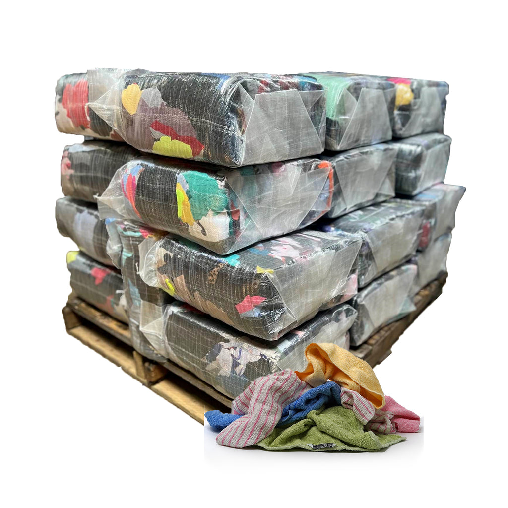 Color Terry Towel 100% Cotton Cleaning Rags - 600 lbs. Pallet 24 x 25 Bags - Multipurpose Cleaning