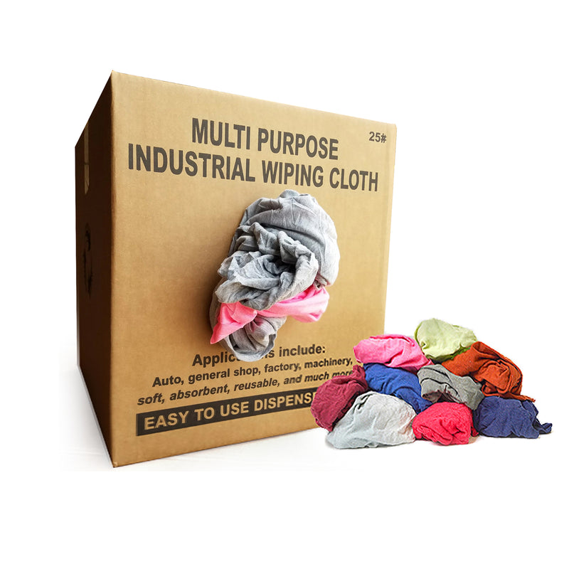 Color Knit T-Shirt Wiping Rags 25 lbs. Box - Multipurpose Cleaning