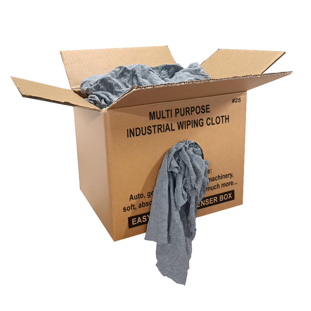 Gray Knit T-Shirt Cotton Cleaning Rags 25 lbs. Box- Multipurpose Cleaning