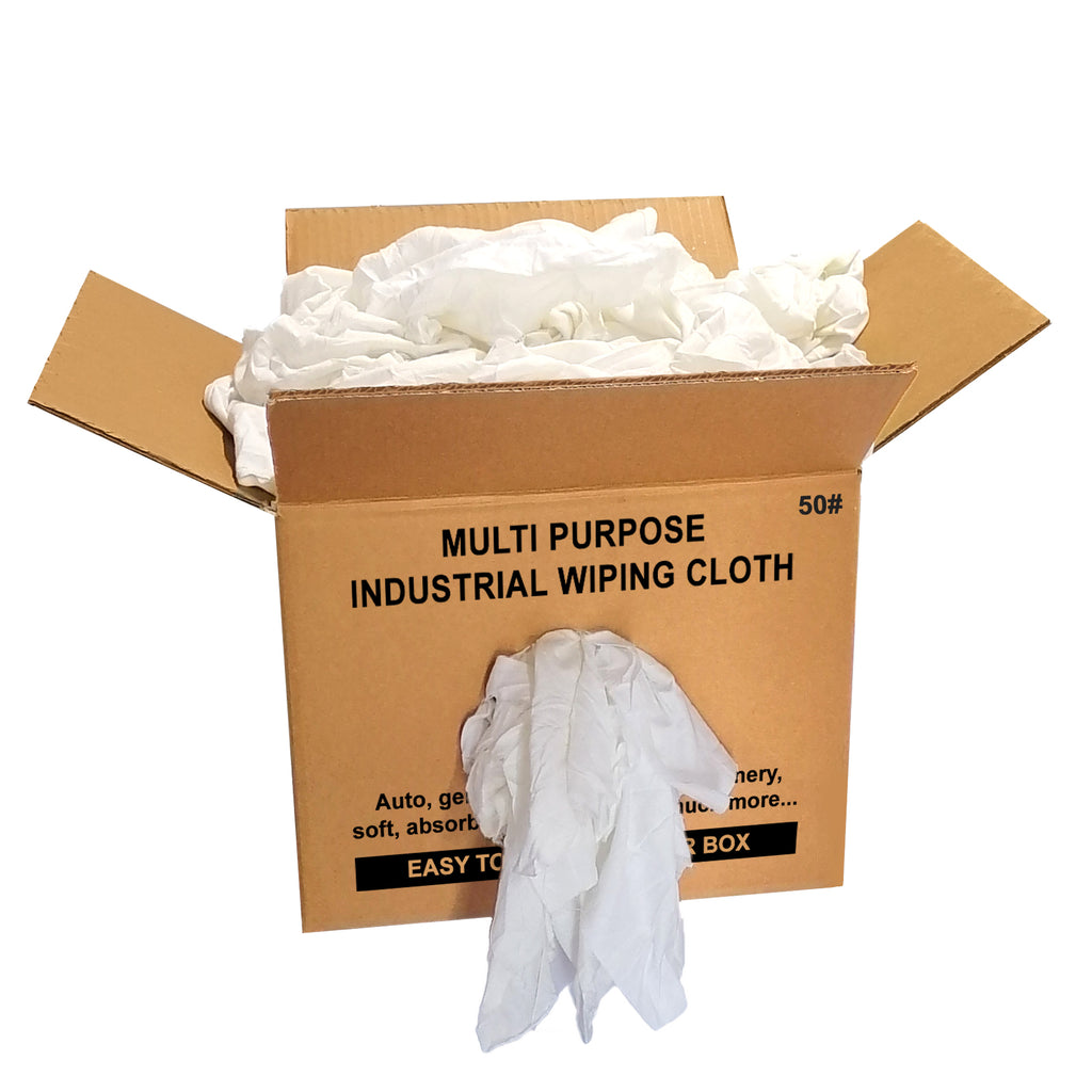 White Cotton Recycled Sheeting Rags Wiping Rags - 50 lbs. Box - Multipurpose Cleaning