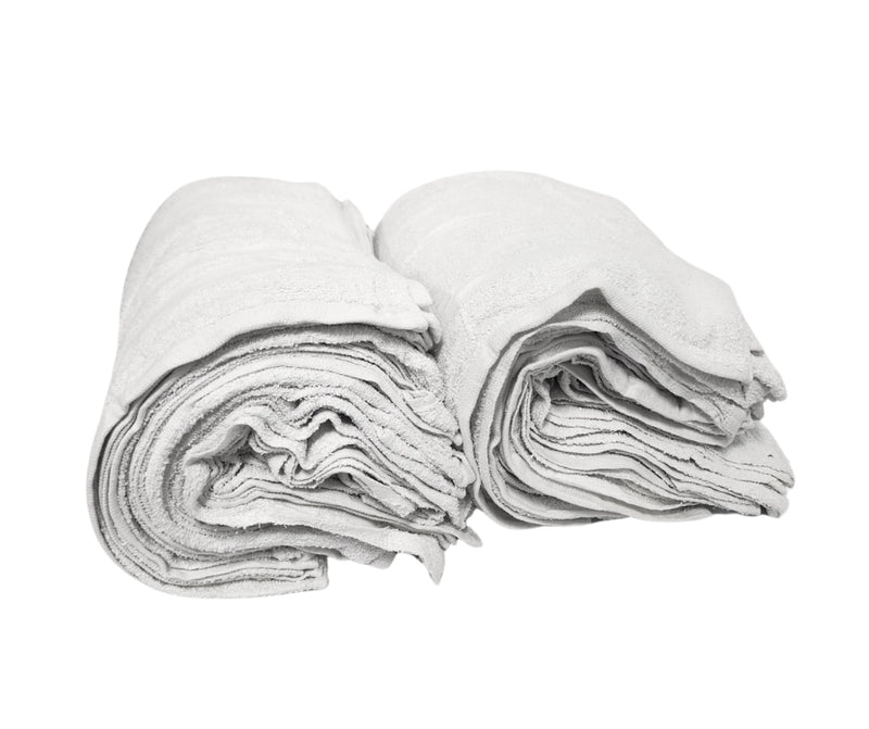 These terry half towels are approx. 20 x 20 - 24" x 24," with each piece 4 hemmed sides. These all-white terry half towels are lightweight, absorbent & perfect for any wiping job. Terry half towels are great for janitorial uses. They come in a 10-pound box containing approx. 30 pcs.