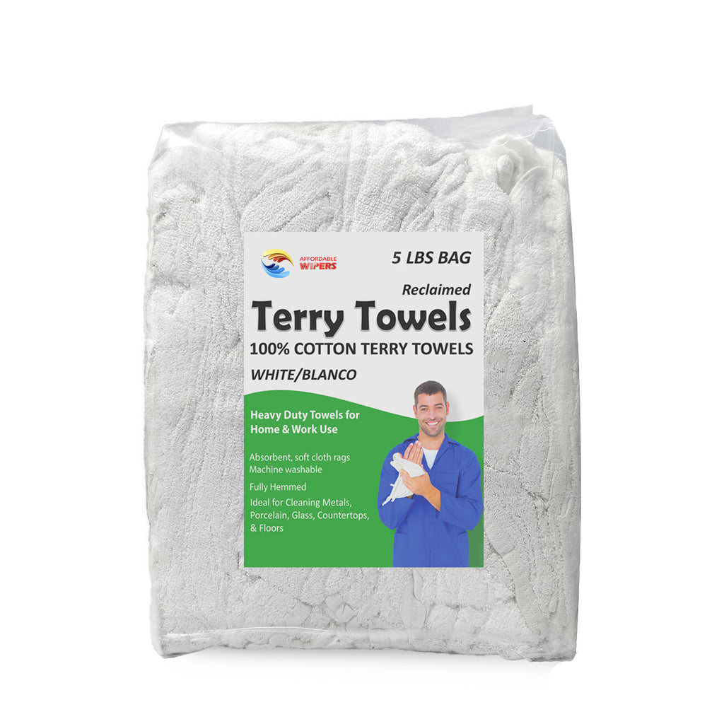 White Terry Towel 100% Cotton Cleaning Rags - 5 lbs. Bag - Multipurpose Cleaning