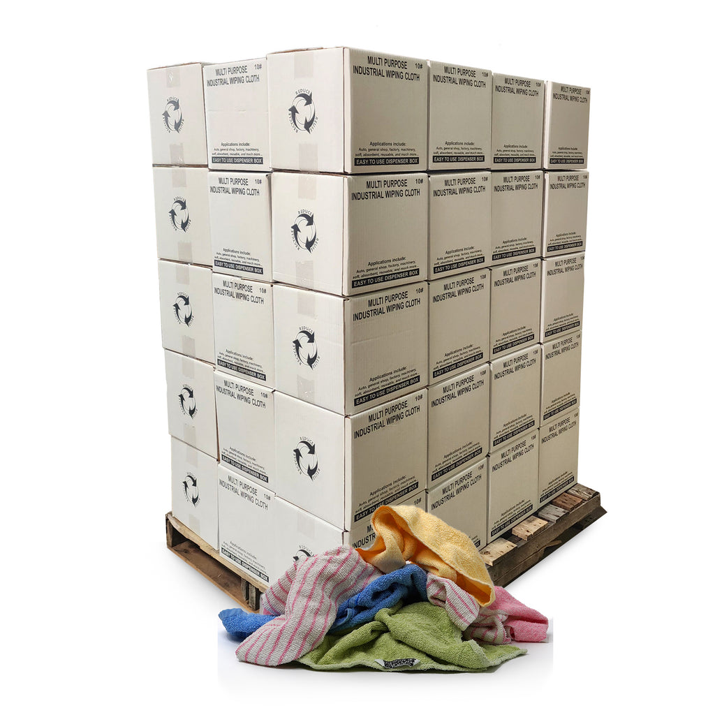 Color Terry Towel 100% Cotton Cleaning Rags - 600 lbs. Pallet Boxes - Multipurpose Cleaning