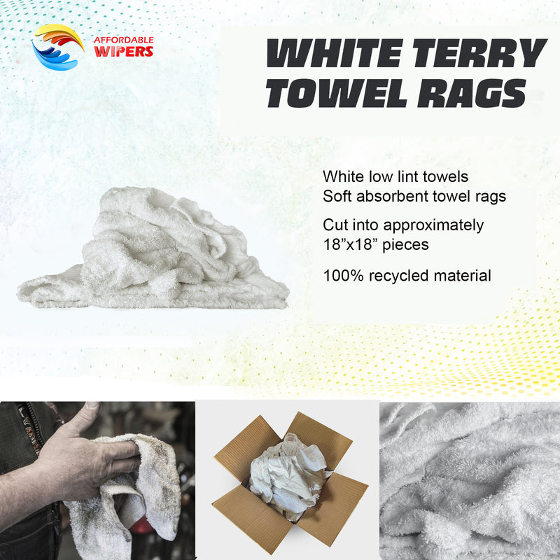 Affordable Wipers White Terry Towel 100% Cotton Cleaning Rags - 5 lbs. Bag - Multipurpose Cleaning