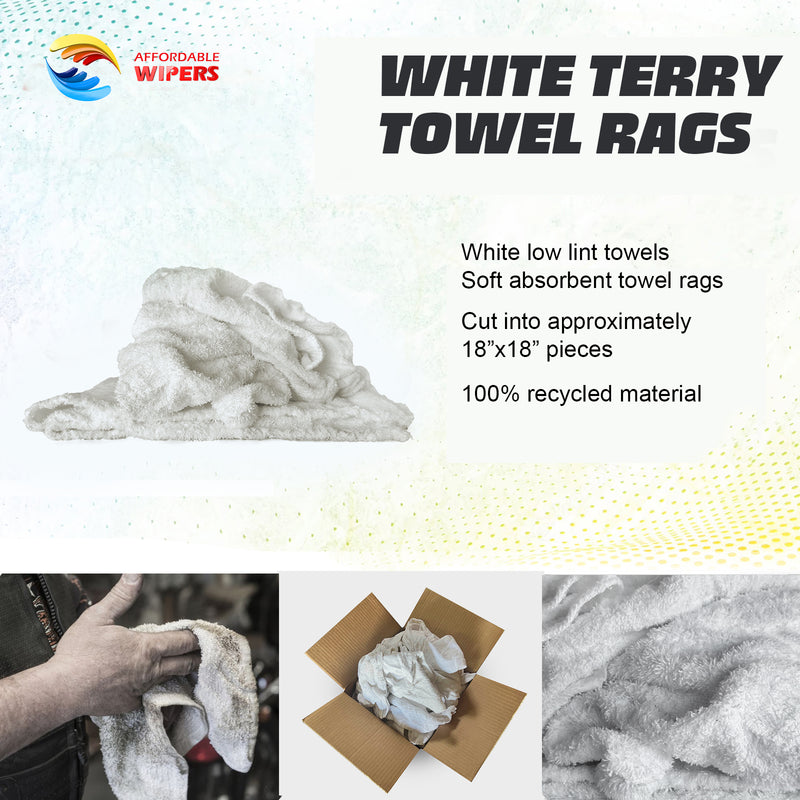 White Terry Towel 100% Cotton Cleaning Rags - 10 lbs. Box- Multipurpose Cleaning