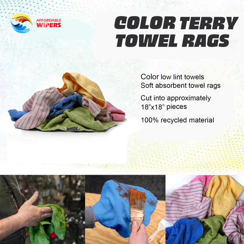 Color Terry Towel 100% Cotton Cleaning Rags - 25 lbs. Bag - Multipurpose Cleaning