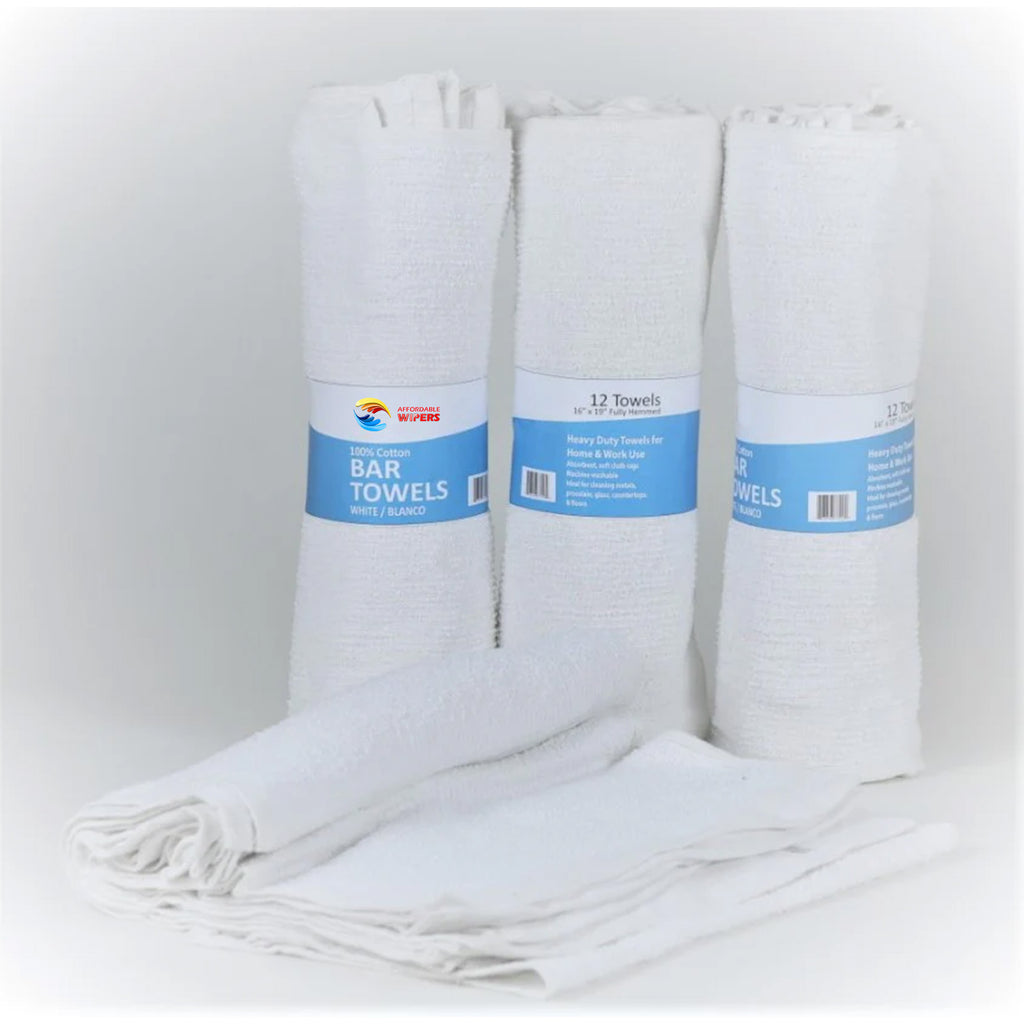 Terry Cotton Bar Towels - 6 Rolls of 12 Towels (dozen) Retail Packaging