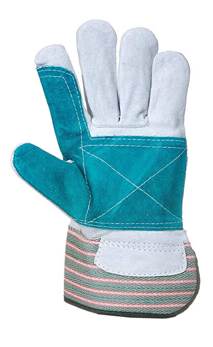 Leather Work/Rigger Double Palm Gloves - Blue/Green/Yellow