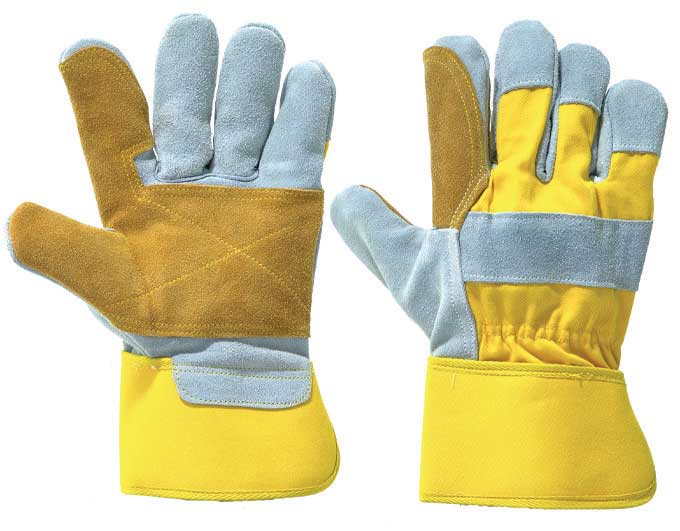 Leather Work/Rigger Double Palm Gloves - Blue/Green/Yellow