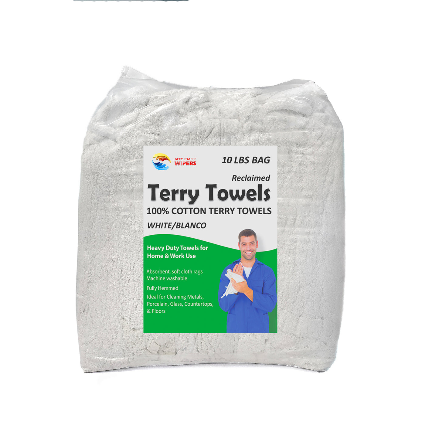 White Terry Towel 100% Cotton Cleaning Rags - 10 lbs. Bags