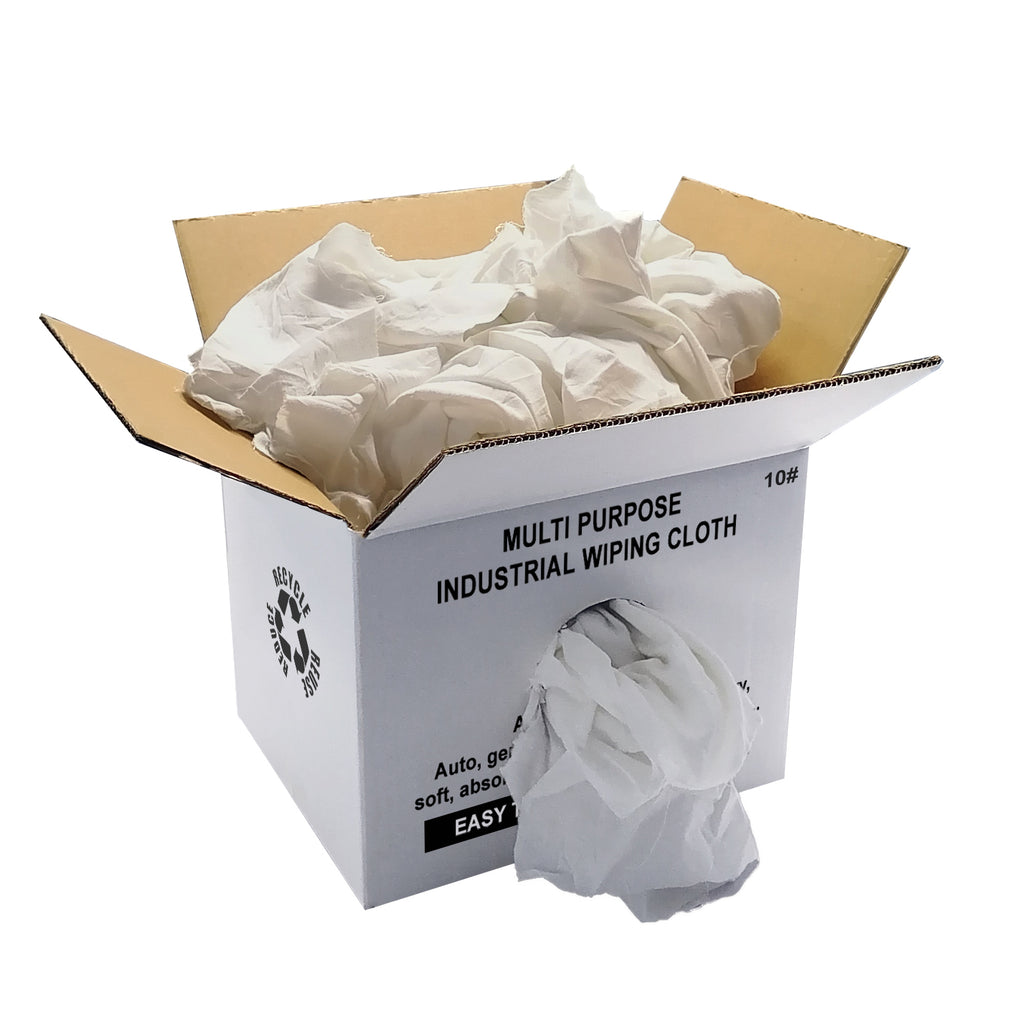 White Cotton Recycled Sheeting Rags Wiping Rags - 10 lbs. Box - Multipurpose Cleaning