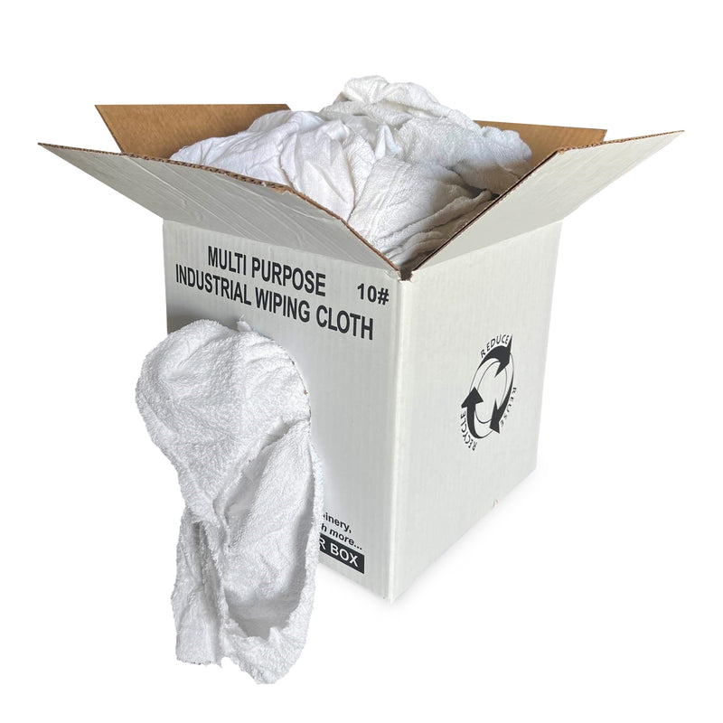 White Terry Towel 100% Cotton Cleaning Rags - 10 lbs. Box- Multipurpose Cleaning