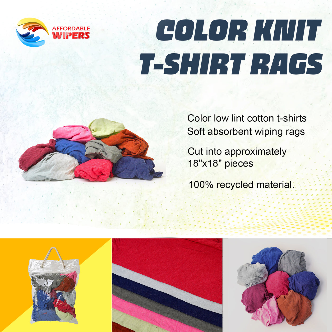 Color Knit T-Shirt Cleaning Rags - 600 lbs. Pallet in Bags - Multipurpose 24 x 25 lb Bags