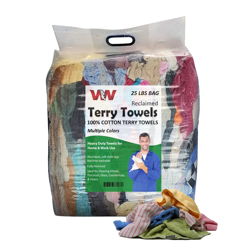 Color Terry Towel 100% Cotton Cleaning Rags - 600 lbs. Pallet 24 x 25 Bags  - Multipurpose Cleaning