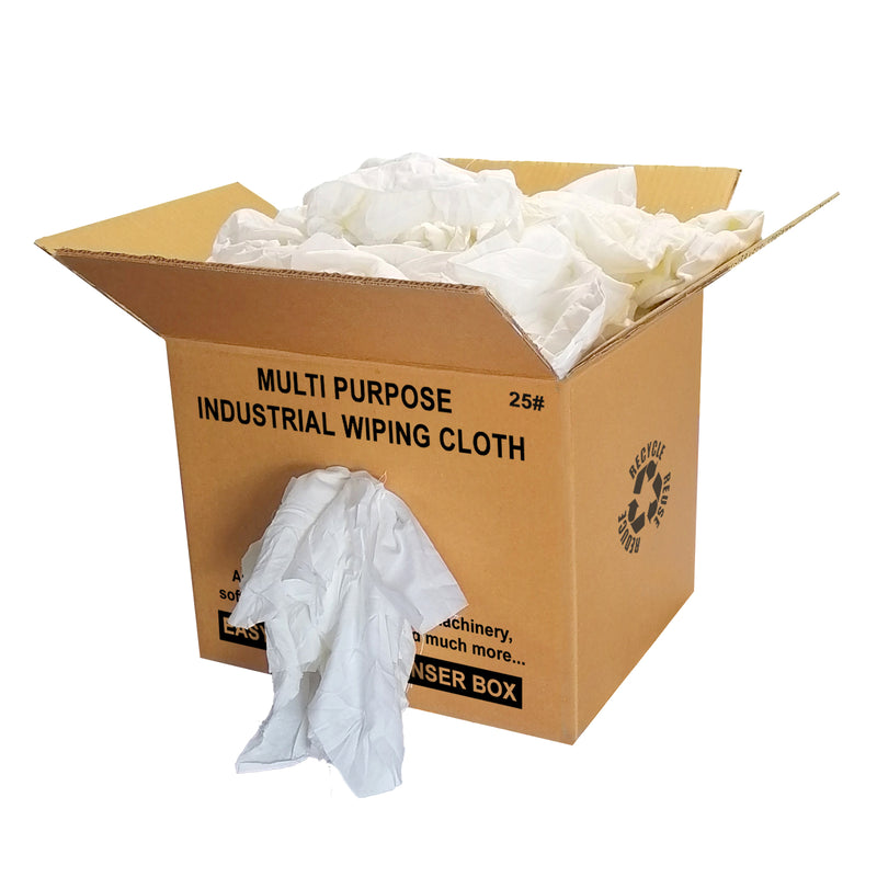 White Cotton Recycled Sheeting Rags Wiping Rags - 25 lbs. Box - Multipurpose Cleaning