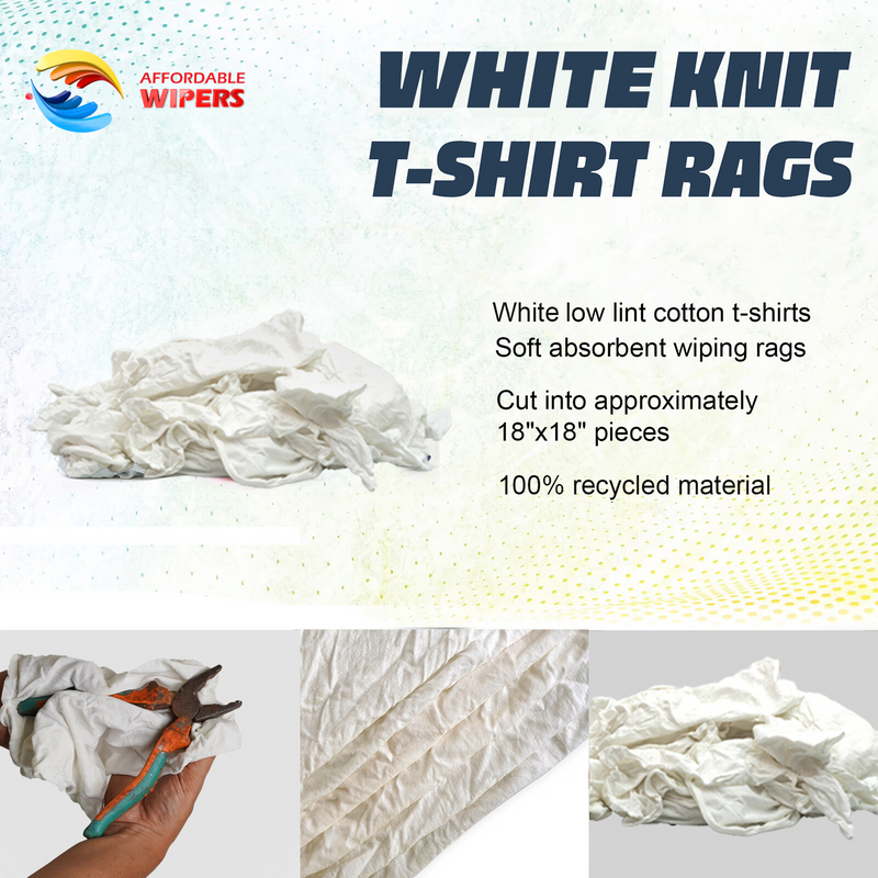White Knit T-Shirt 100% Cotton Cleaning Rags 5 lbs. Bag - Multipurpose Cleaning