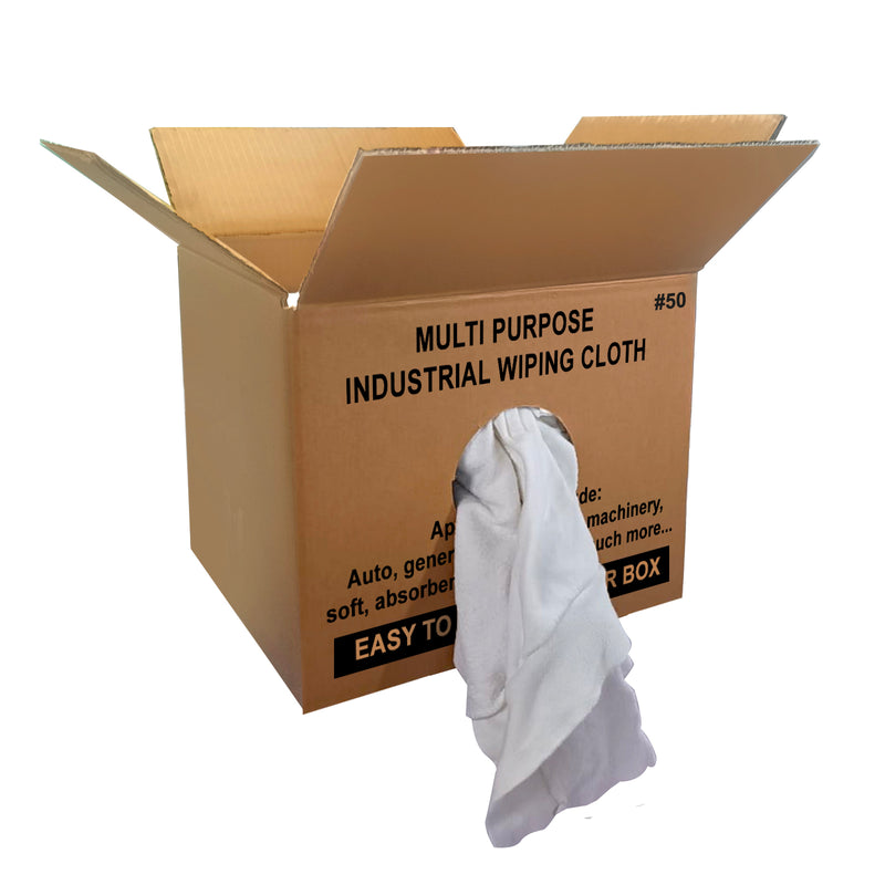 White Fleece Cotton Cleaning Rags-50 lbs. Box -Multipurpose Cleaning