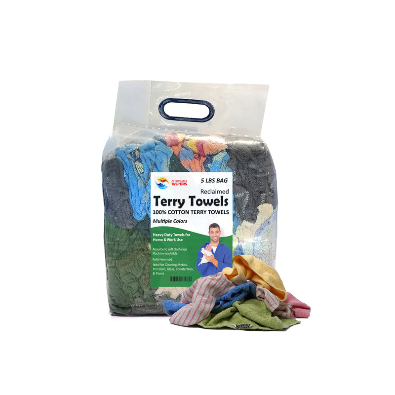 Color Terry Towel 100% Cotton Cleaning Rags - 5 lbs. Bag - Multipurpose Cleaning