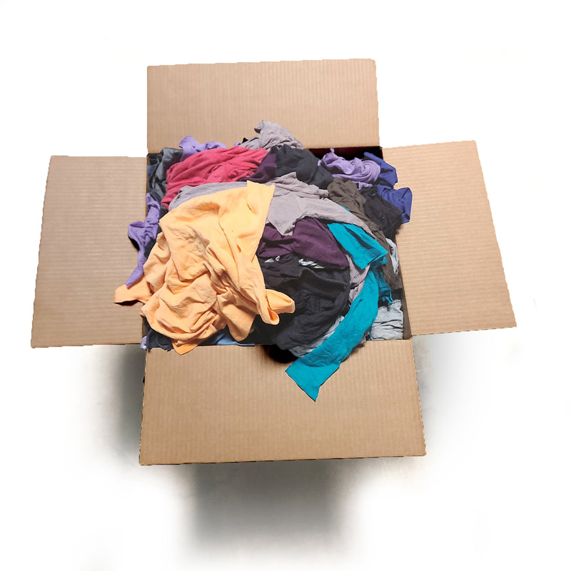 Color Knit T-Shirt Wiping Rags 25 lbs. Box - Multipurpose Cleaning
