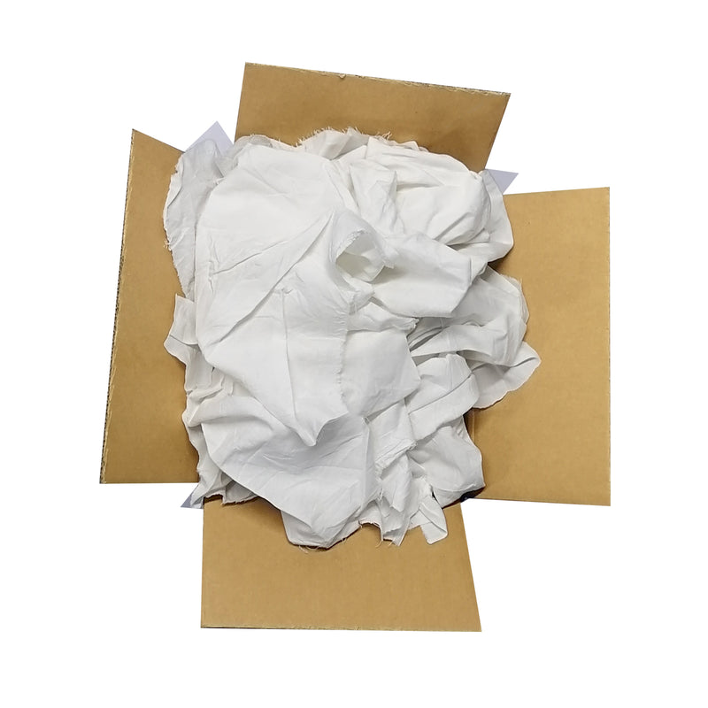 White Cotton Recycled Sheeting Rags Wiping Rags - 50 lbs. Box - Multipurpose Cleaning