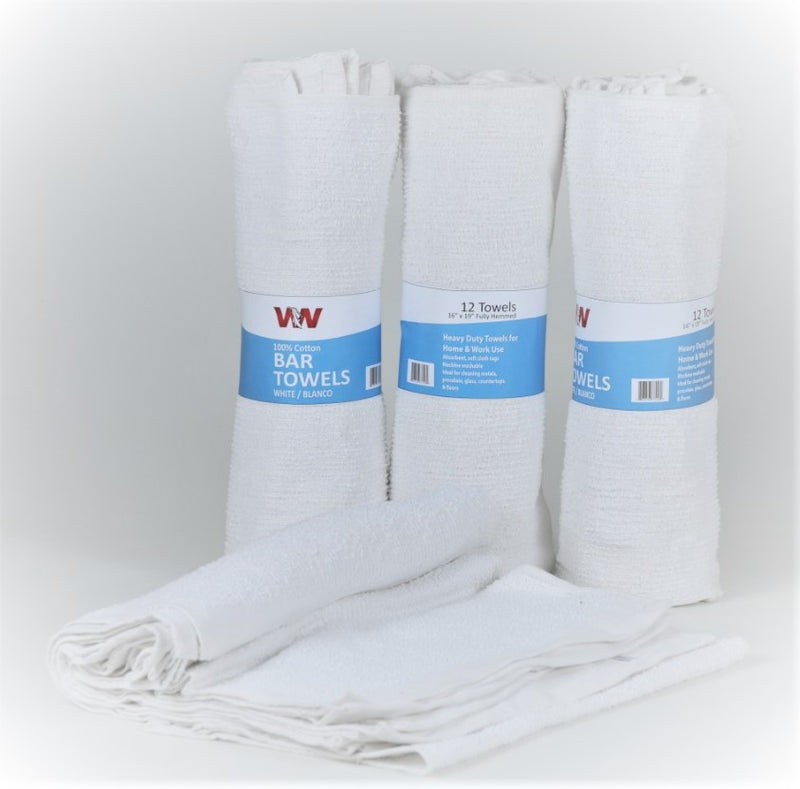 Terry Cotton Bar Towels - 6 Rolls of 12 (doz) Retail Packaging