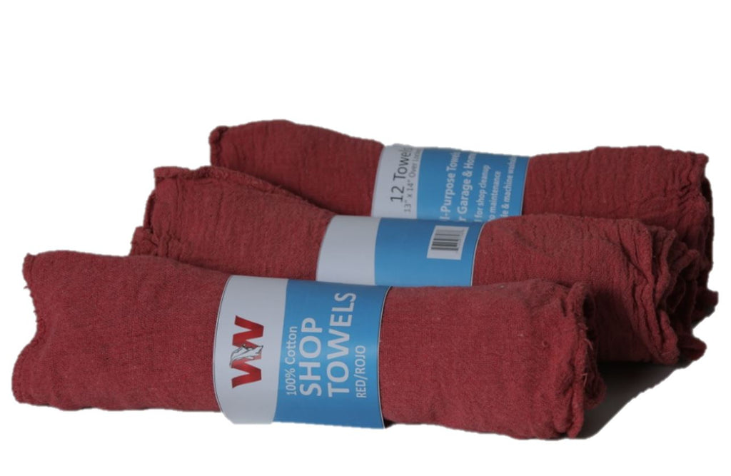 Red Shop Towels - 10 Rolls of 12 (doz) Retail Packaging